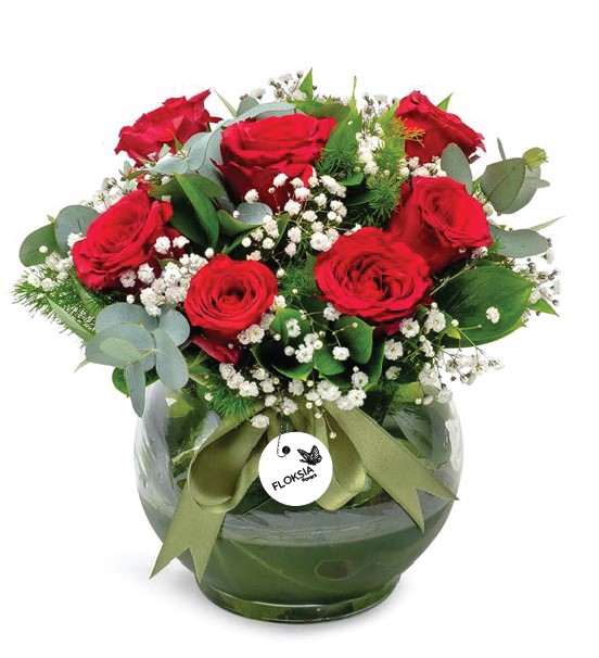 Cam Fanus Aşkın Adı 7 Kırmızı Güller Aranjmanı