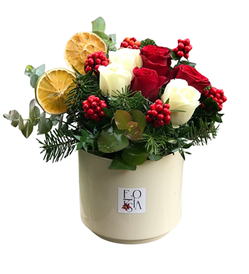 Yılbaşı çiçek aranjmanı, kokina gül aranjmanı,