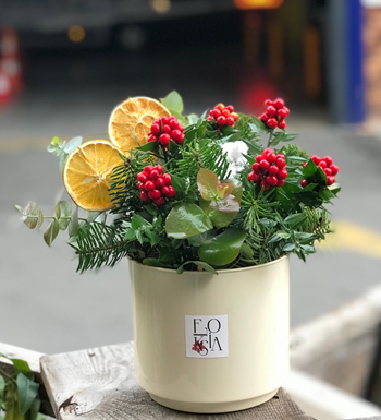 Yeni yıl çiçek aranjmanı, kokina aranjmanı, yılbaşı süsleme