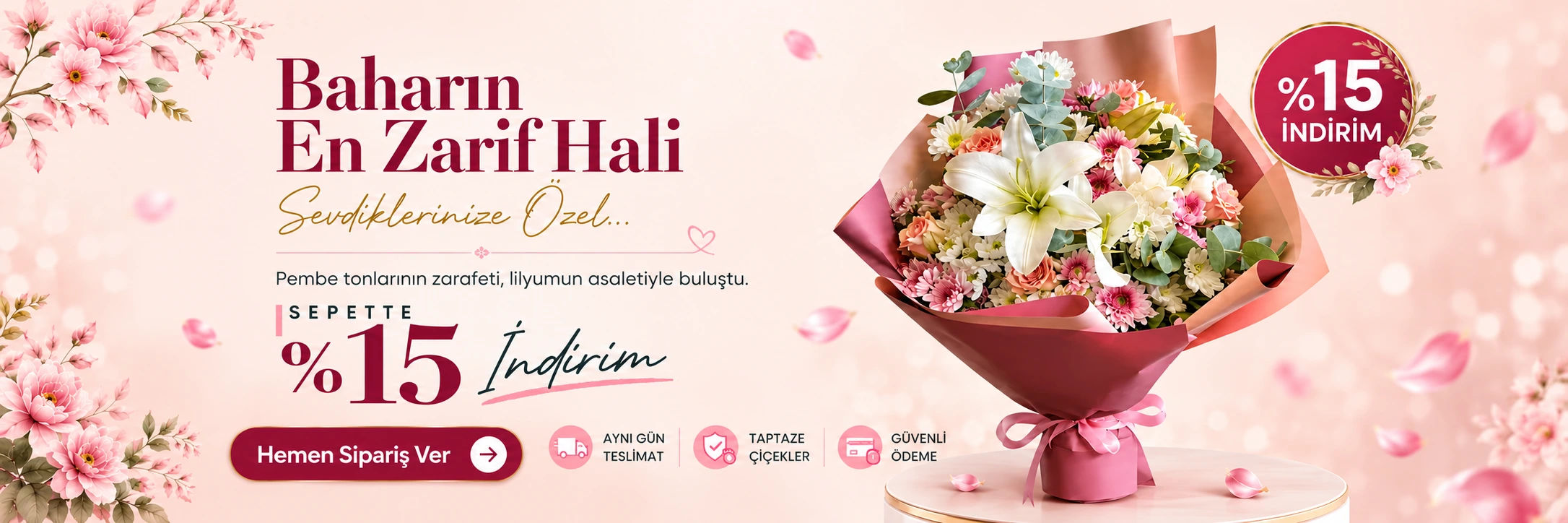 Baharın En Zarif Hali — lilyum ve pembe çiçek buketi