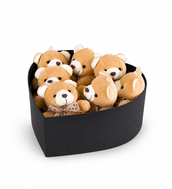 Peluş ayıcık buketi, Kalp kutuda hediye,